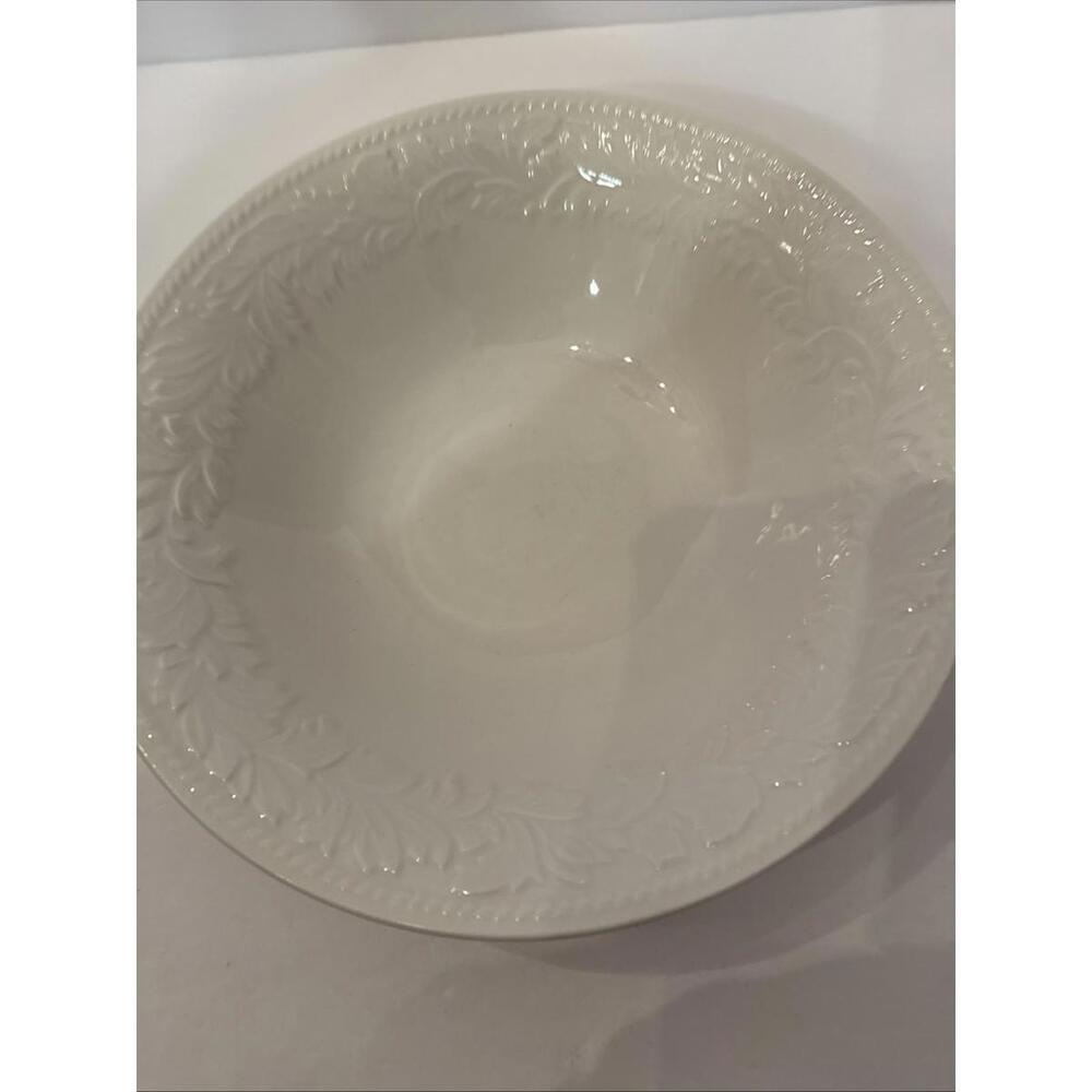 Sango Garland 8837 9" White Vegetable/Serving Bowl White Embossed Scroll Florals